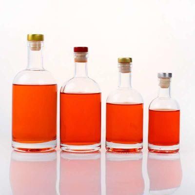 Wholesale Empty Clear Round 375ml 500ml 750ml Glass Bottle Wine Bottle Decanter Vodka Gin Rum Alcohol Whiskey Coffee Liquor Bottle with T-Cork
