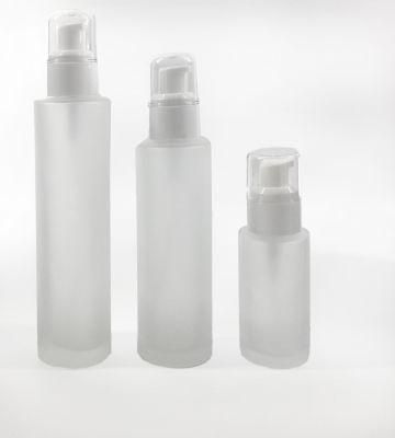 60ml 120ml Matte Frosted Glass Lotion and Cream Bottle with White Caps