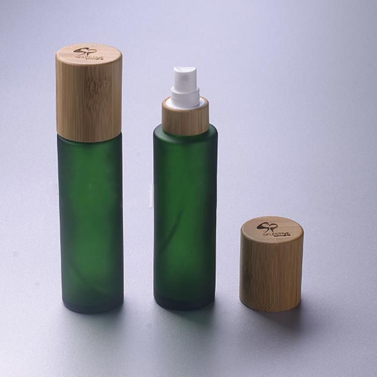 30ml 50ml 100ml 120ml Cosmetic Packaging Glass Frosted Lotion Pump Sprayer Bottle with Bamboo Lid