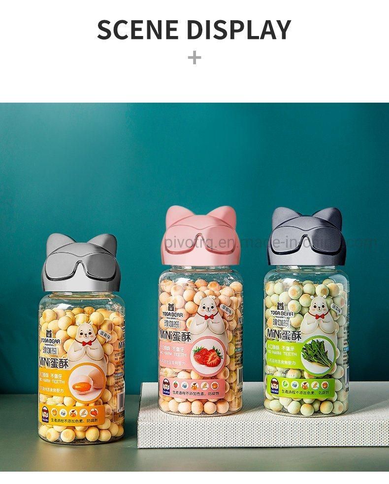 425ml Children Food Plastic Bottle with Cat Cartoon Caps for Child Cookies Packaging