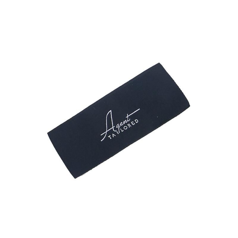 White Lettering Black Poyester End Fold Woven Label