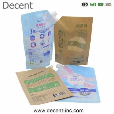 Custom Special Kraft Paper Bags Stand up Pouch Shampoo Seaweed Mask Liquid Laundry Bag Plastic Nozzle Window Spout Pouch