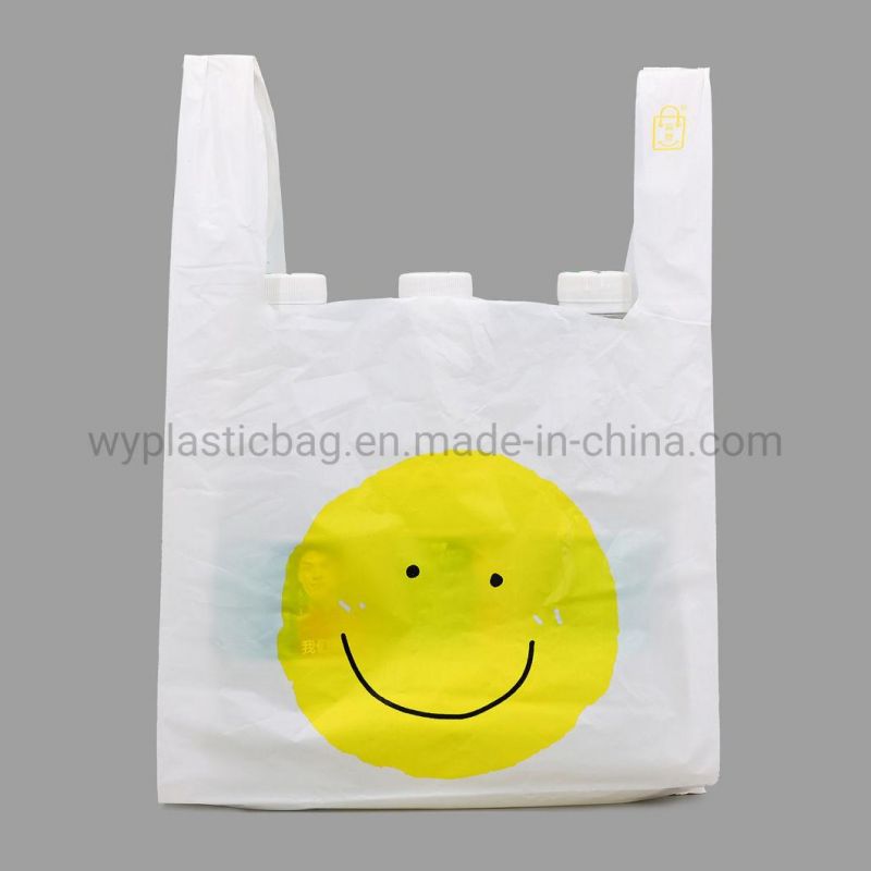 50L Twin Arm Hanging Trash Bag, Plastic Supermarket Custom Logo White Tote Vegetable Retail Vest Carrier Grocery T-Shirt Shopping Bag