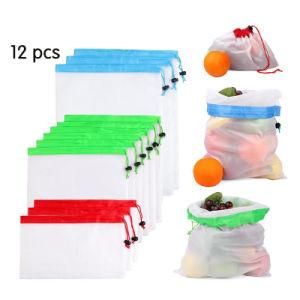 Natural Eco-Friendly Home Drawstring Recoverable Produce Polyester Mesh Bags Custom Bag for Fruits and Vegetables