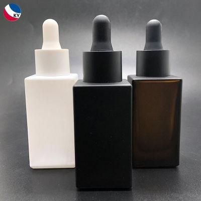 Matte Black Serum 30ml Glass Dropper Square Bottle Personal Care Essential Oil Packaging