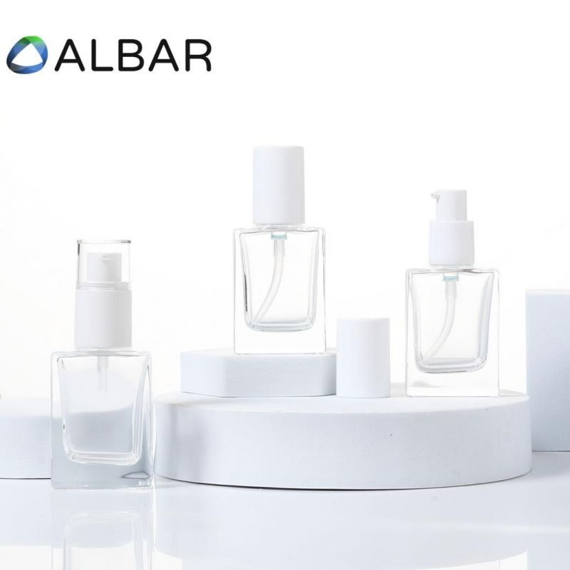 Clear or Frosted Square Rectangle Liquid Foundation Glass Packing Bottles for Cosmetics