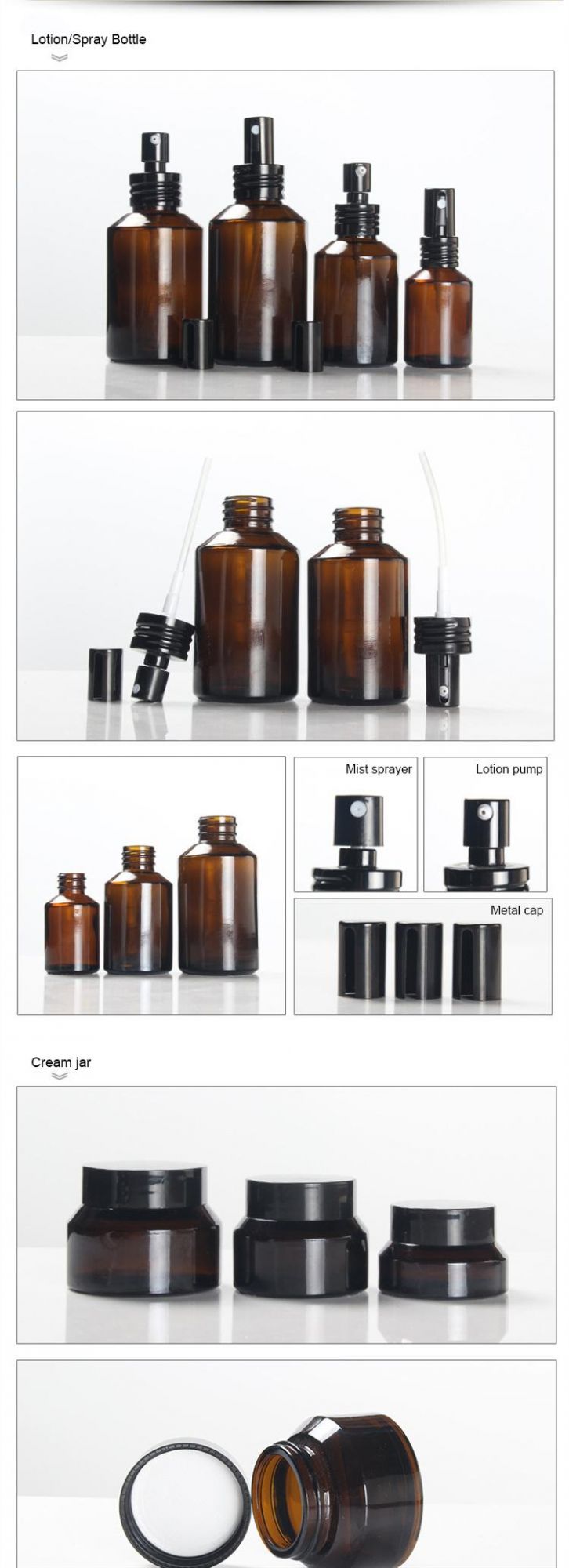 New Style Oblique Cylindrical Amber Glass Cosmetic Packaging Set