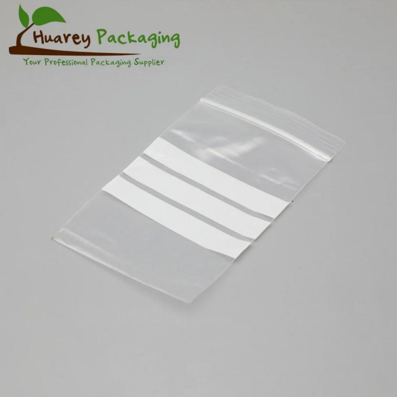 Reclosable Storage Packing Clear Transparent LDPE/ PE Plastic Zipper Bag with Writable White Stripes