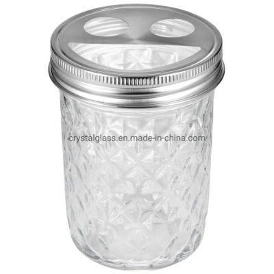 350ml 11oz Glass Snacks Mason Jar Embossed Surface with Two Part Screw Lid