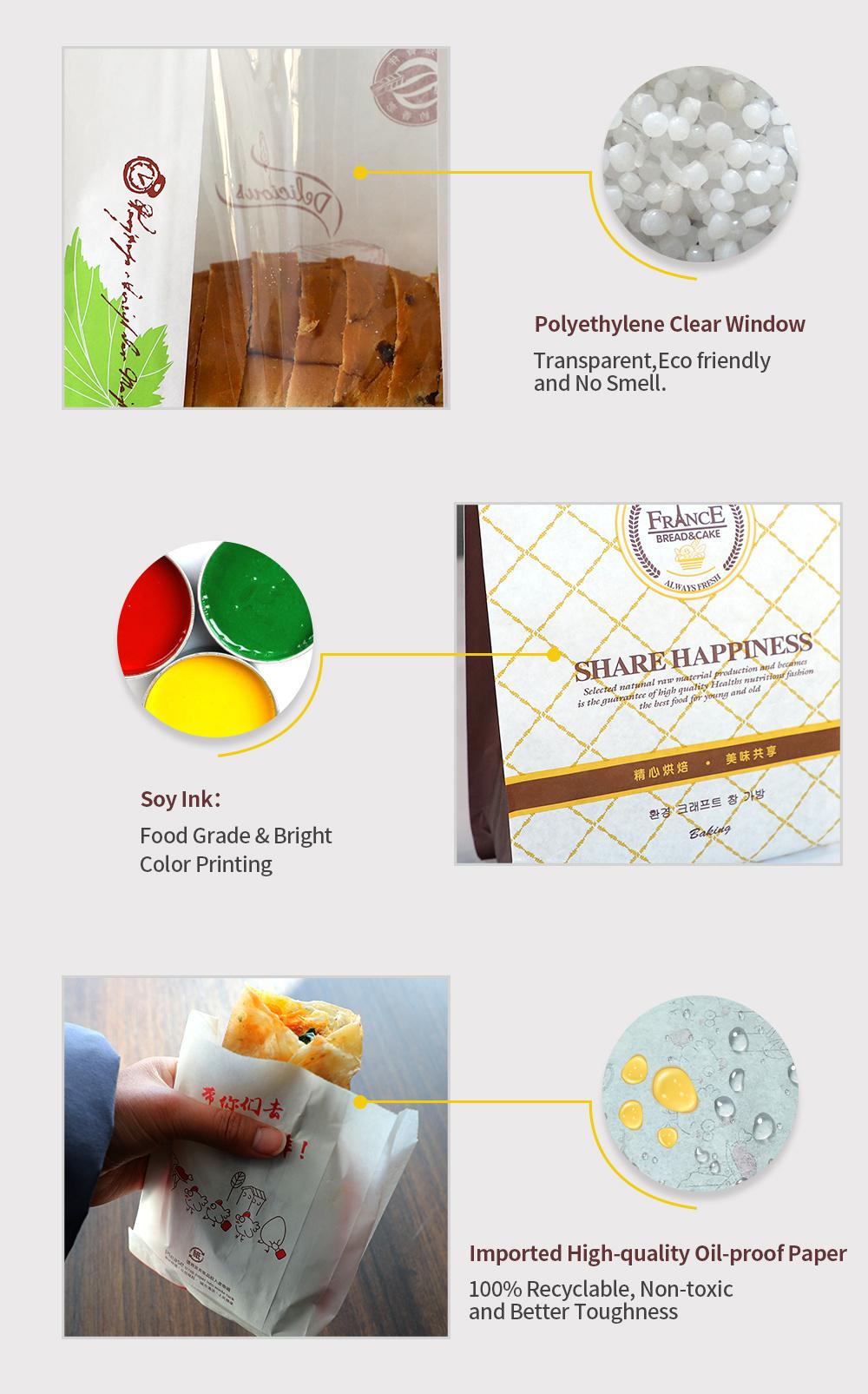 China Manufacturer Disposable Custom Flat Bottom Bread Food Bags Plastic Kraft Preservation Bag Packaging Fast Food Bag