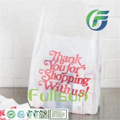 Biodegradable Plastic Handbag Tote Food Packaging DIN En13432 Custom Printed Compostable Supermarket Handle Promotional Shopping Bag