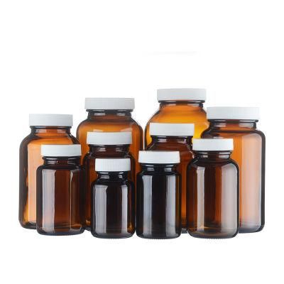 200ml 250ml Empty Wide Mouth Blue Amber Empty Pharmaceutical Medical Glass Pill Bottle for Sale
