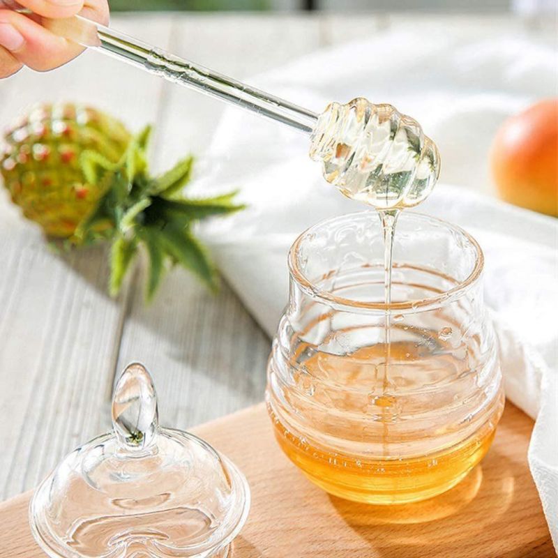 Transparent Beehive Honey Jar, 245ml, with Dropper for Storing and Dispensing Honey High Borosilicate Glass Honey Jar Kitchen Honey Jar with Dipper Esg15750