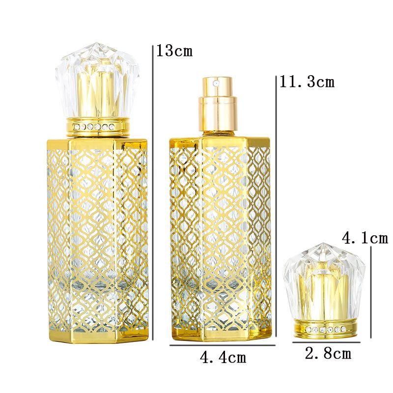 Hexagon Shape Refillable Bottle Glass Empty 50ml Perfume Pump Bottle