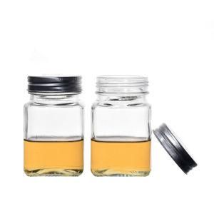 Glassware Bulk Empty 380ml Square Flint Aluminum Lids Storage Food Glass Jars and Bottles