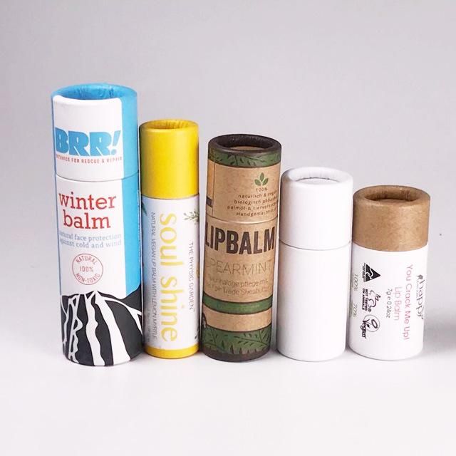 Compostable Custom Brand Design Printed Cosmetics Skin Care Deodorant Lip Balm Lipstick Push up Paper Tube