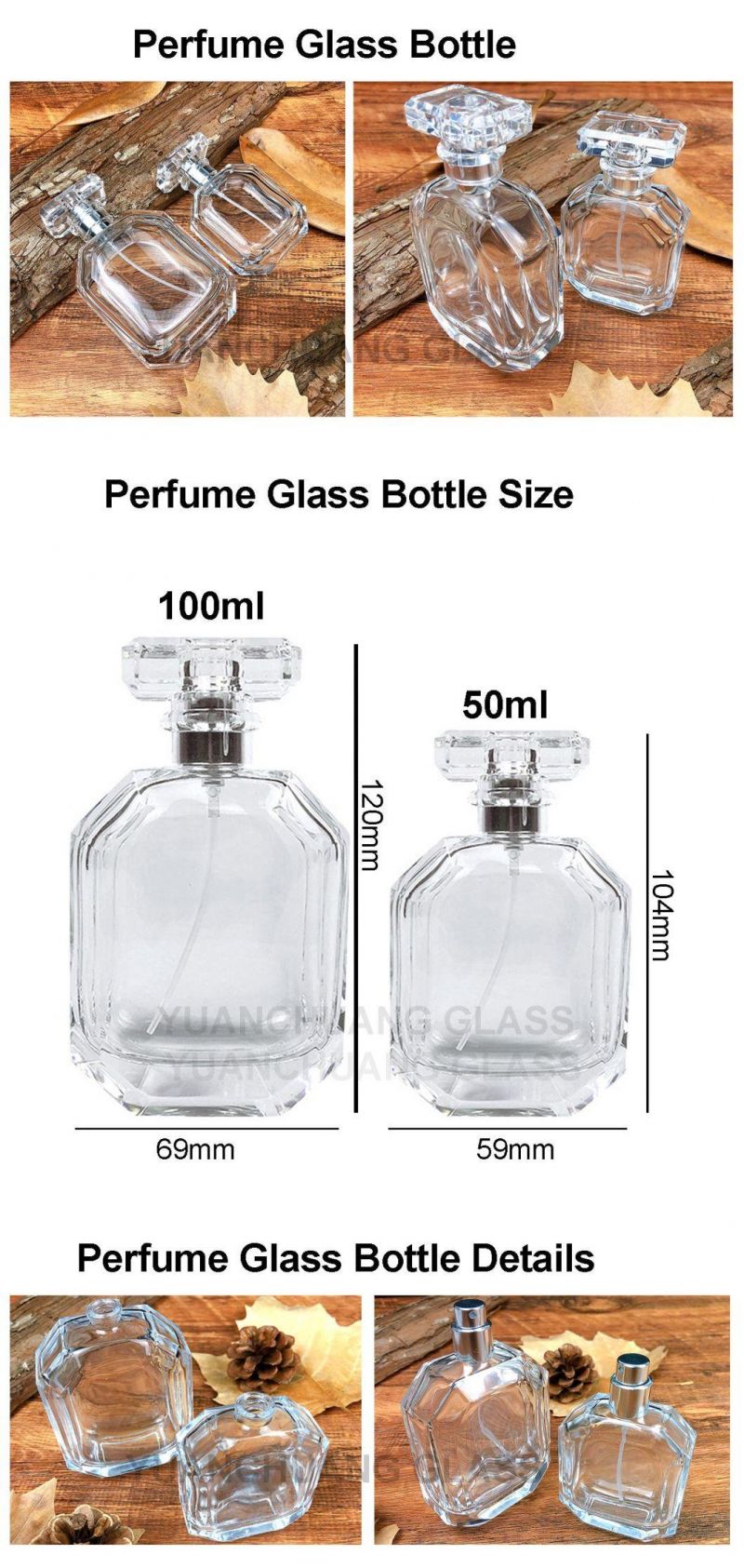 Cosmetic Empty Crystal Luxury 50ml Perfume Glass Bottle 100ml