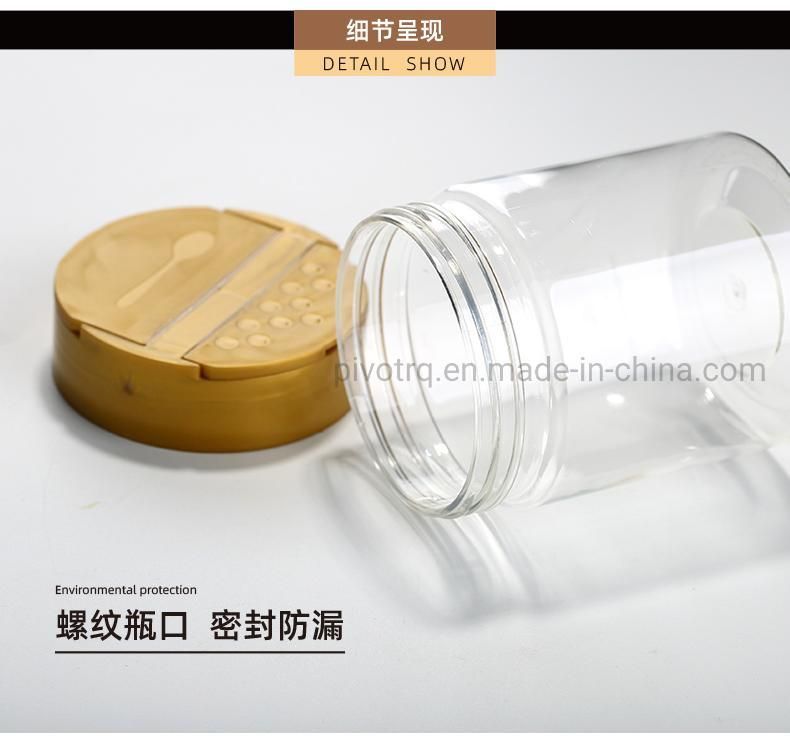 350ml Round Plastic Spice Bottle with Double Lift Shaking Hole Cap for Peppers