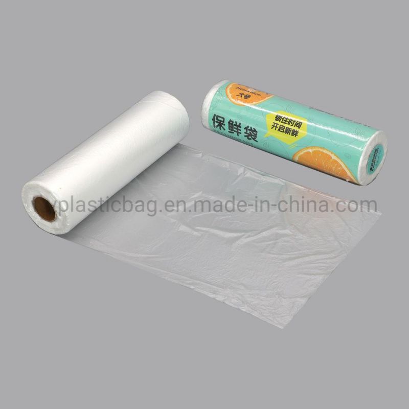 Customized Printing Fruit Vegetable Plastic Bags on Roll, OEM Clear Virgin PE Food Packaging Bags