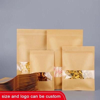 Resealable Stand up Brown Kraft Zipper Paper Pouch with Window