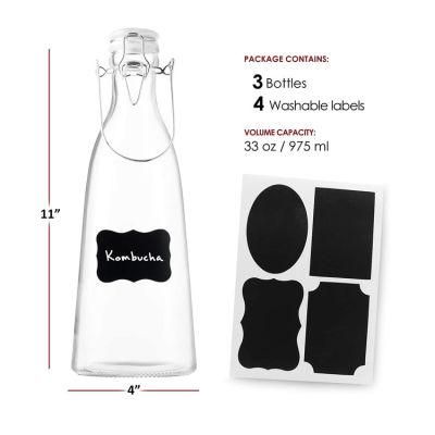 500ml 1000ml Swing Top Beverage Milk Glass Bottle with Clip Ceramics Lid
