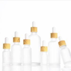 Empty Frosted Cosmetic Essential Oil Serum 5ml 10ml 15ml 20ml 30ml 50ml Glass Bottle with Bamboo Wooden Lid Dropper