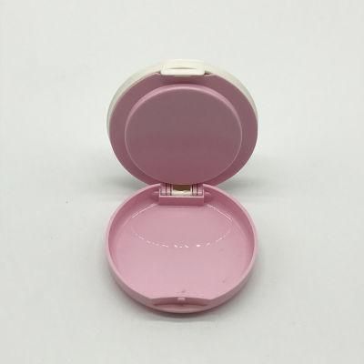 Empty White Round Custom Plastic Compact Pressed Powder Case with Mirror and Puff Holder
