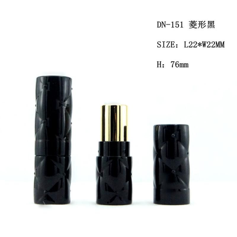 in Stock Ready to Ship Low MOQ High Quality Black Rhombic Lattice Empty Round Lipstick Tube for Makeup Packaging