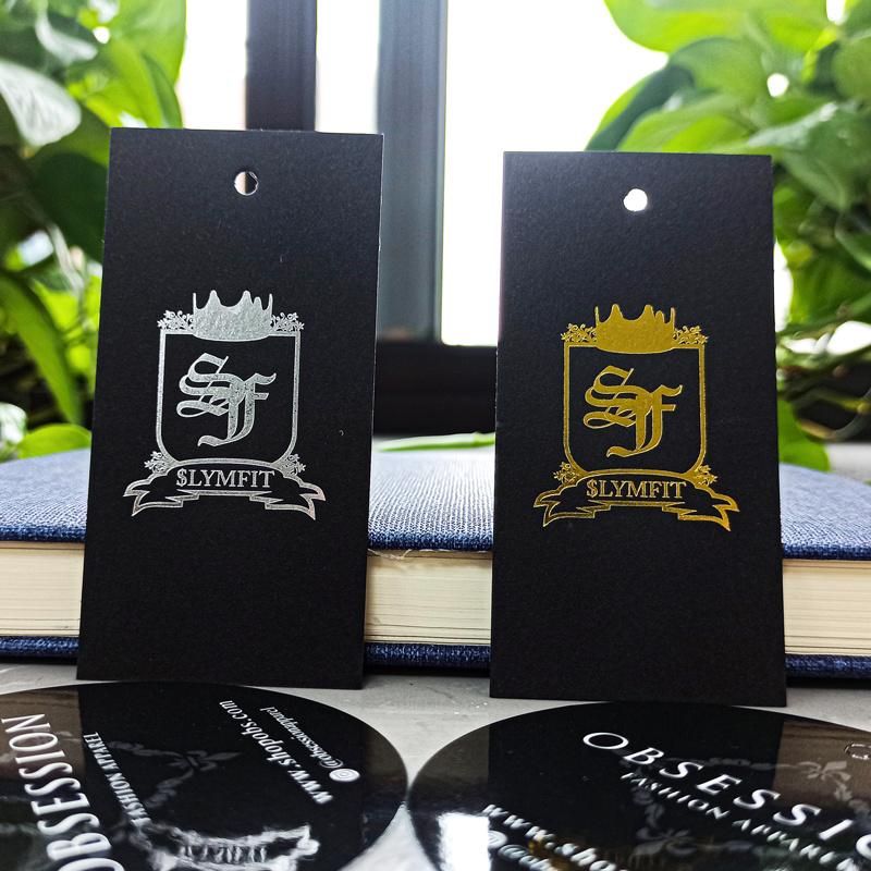 High Quality Custom Gold Stamping Hot Silver Hang Tag with Delicate Design for Clothing