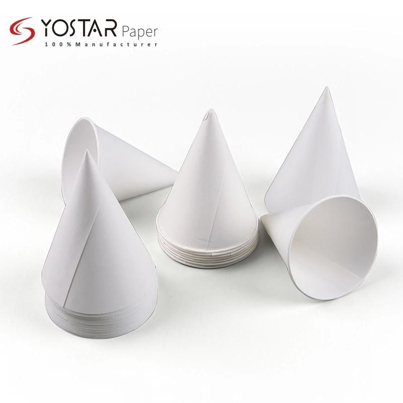 Cone Shape Small Disposable White Color Paper Drinking Cup with Edge Roll