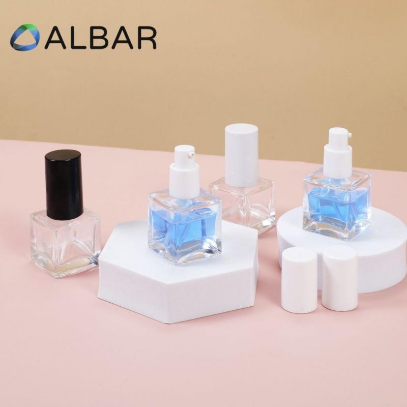 Cream Liquid Foundation Square Glass Bottles for Makeups with Press Pump