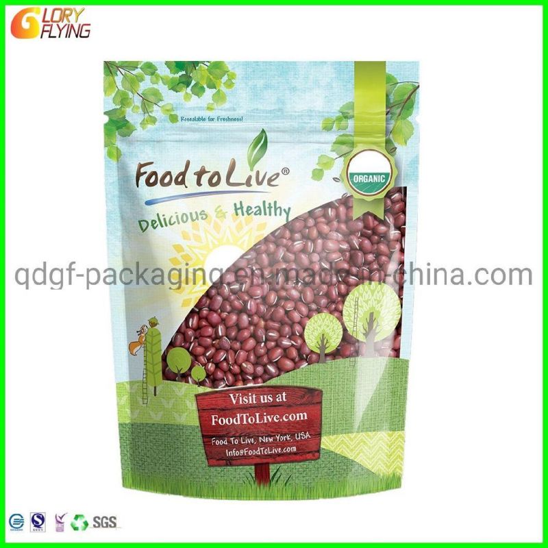 Plastic Bag Stand up Ziplock Food Packaging Bag with Resealable Zipper and Window