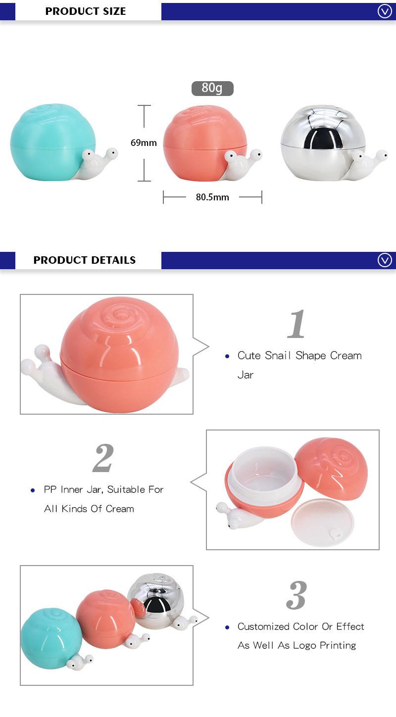 Cute Plastic Snail 80g Baby Face Cream Jar Refillable Cosmetic Containers