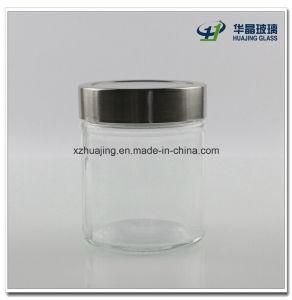 High Quality Empty 350ml Cylinder Glass Food Jar with Shiny Silver Cap