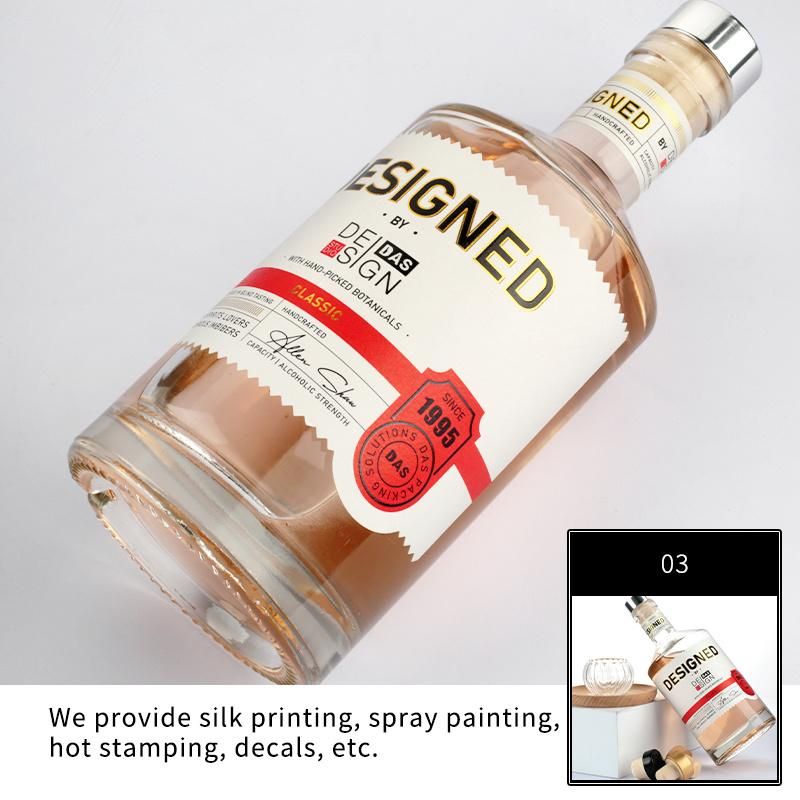 Custom Label 750ml Oblique Shoulder Empty Vodka Sprits Liquor Glass Bottles with Cork