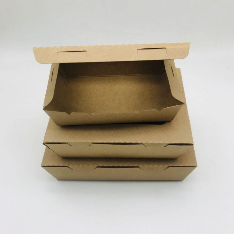 Paper Folding Lunch Box Disposable Food Container Biodegradable Packaging Box New Design Brown Kraft Takeaway Fast Food Package