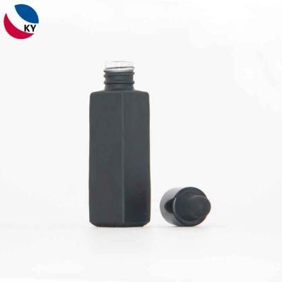10ml Square Glass Bottle Matte Black Color with Black Aluminium Rubber Dropper