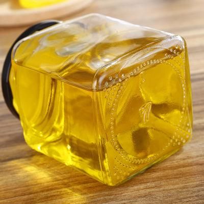 Wholesale Clear Glass Square Honey Jar for Candy Honey Vegetable Salad Jam