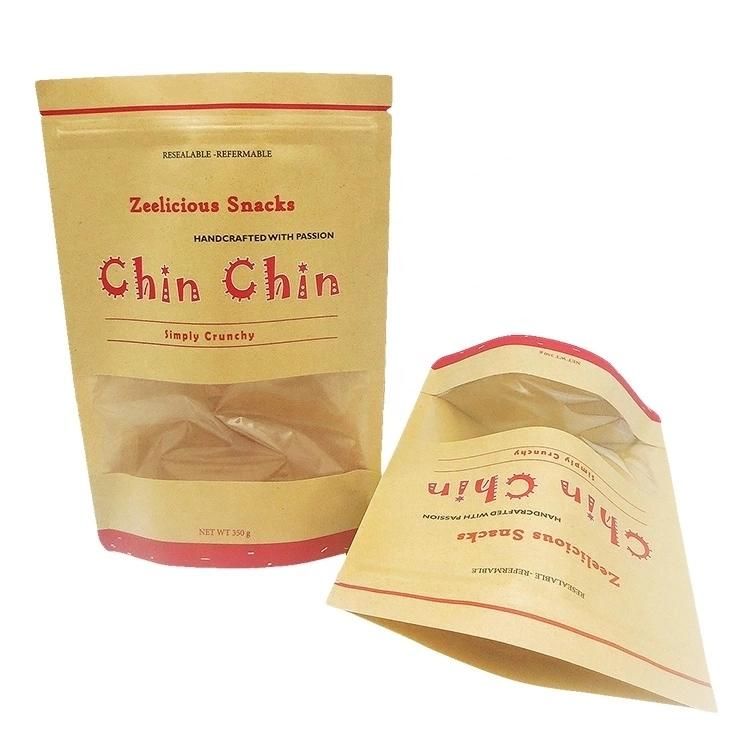 Printed Heat Seal Stand up Kraft Paper Bags with Window