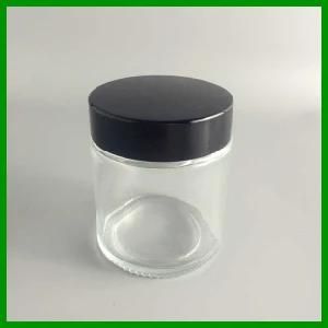 Empty 80ml Clear Cream Glass Jar with Black Plastic Cap