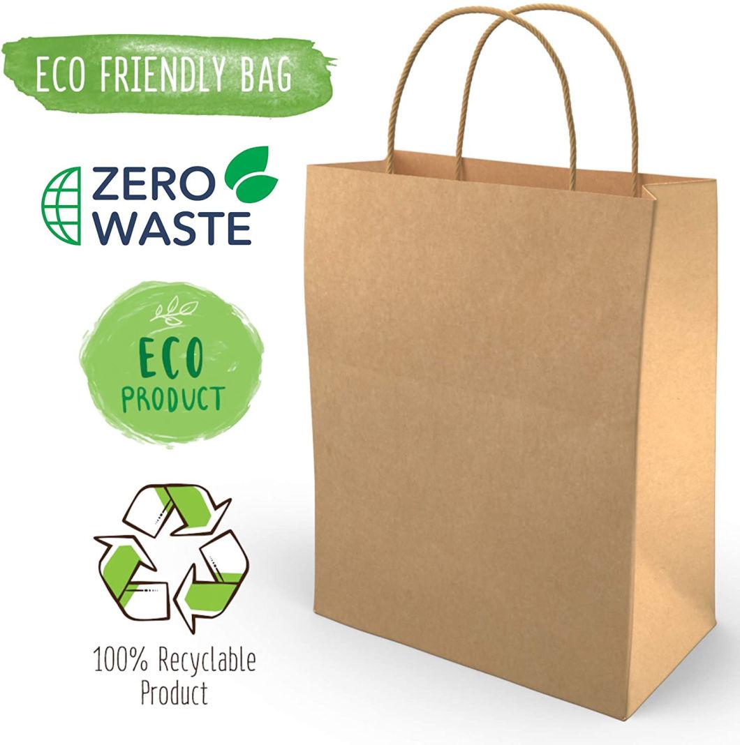 Reused Recyclable Brown Rope Handle Bags Square Bottom Kraft Paper Bag Food Carry Handbag