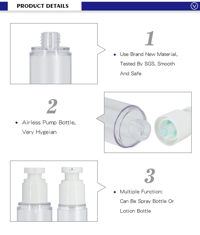 Cosmetic Packaging Plastic Empty Clear 30ml 80ml 100ml Airless Serum Bottle