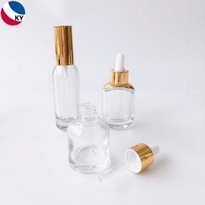 15ml 30ml Flat Round Shoulder Gold Essence Moisturizing Repair Cosmetic Gold Essential Oil Glass Dropper Bottles