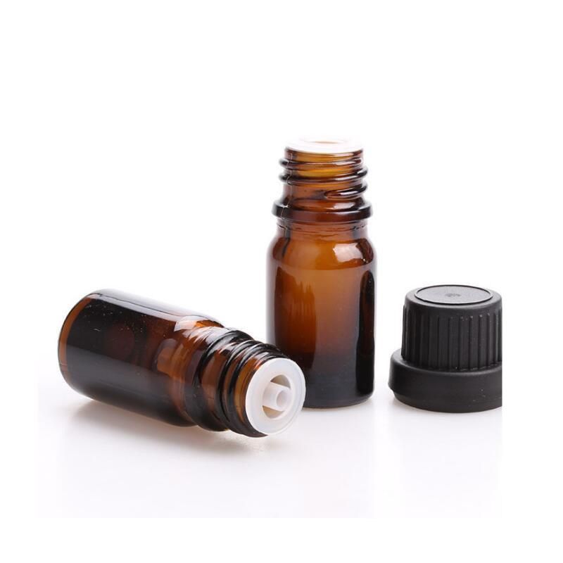 5ml Amber Glass Bottle for Essential Oil, Glossy Glass Vials Bottles W/Euro Dropper Big Tamper Evident Cap
