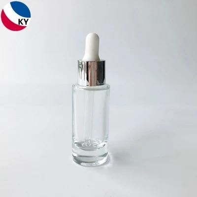 Luxury Quality 10ml 20ml Mini Round Shape Transparent Thick Bottom Essential Oil Glass Bottle with Silver Dropper