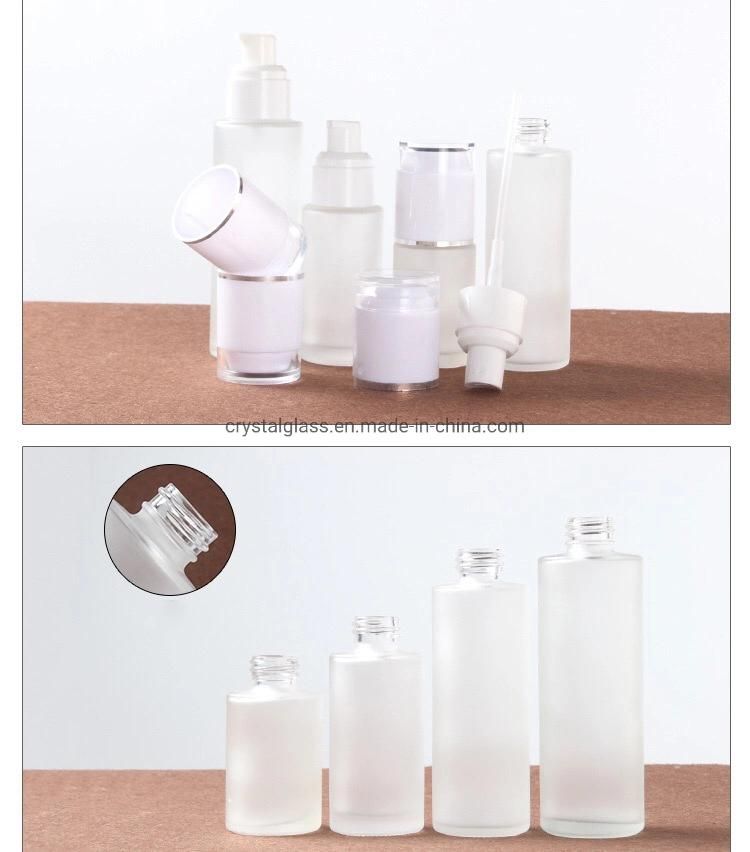 30ml 50ml 100ml Glass Cosmetic Bottle Supplier with Screw White Lid