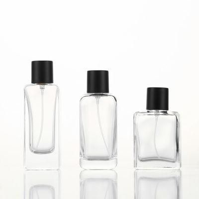 Transparent Perfume Glass Bottle 50ml with Sprayer Cap Rectangular Bottle