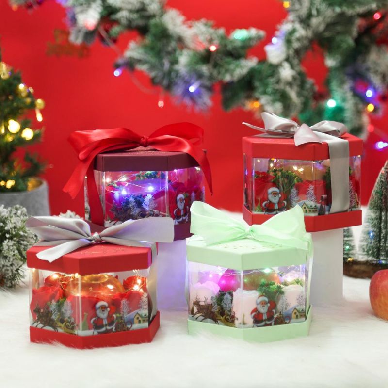 Wholesale Transparent New Year Christmas Box PVC Window Red Printed Box and Hand Bag