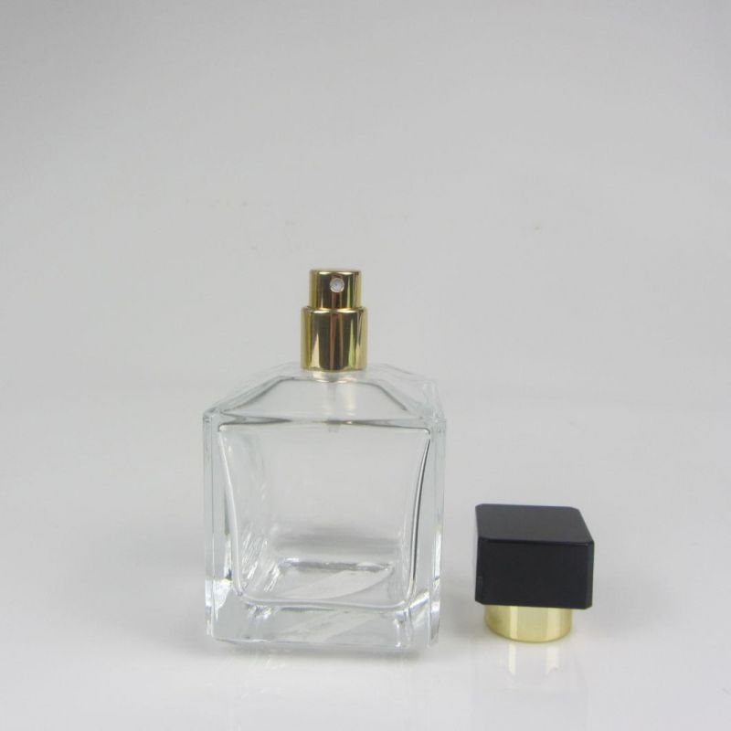 Square 100ml Transparent Empty Glass Perfume Spray Bottle
