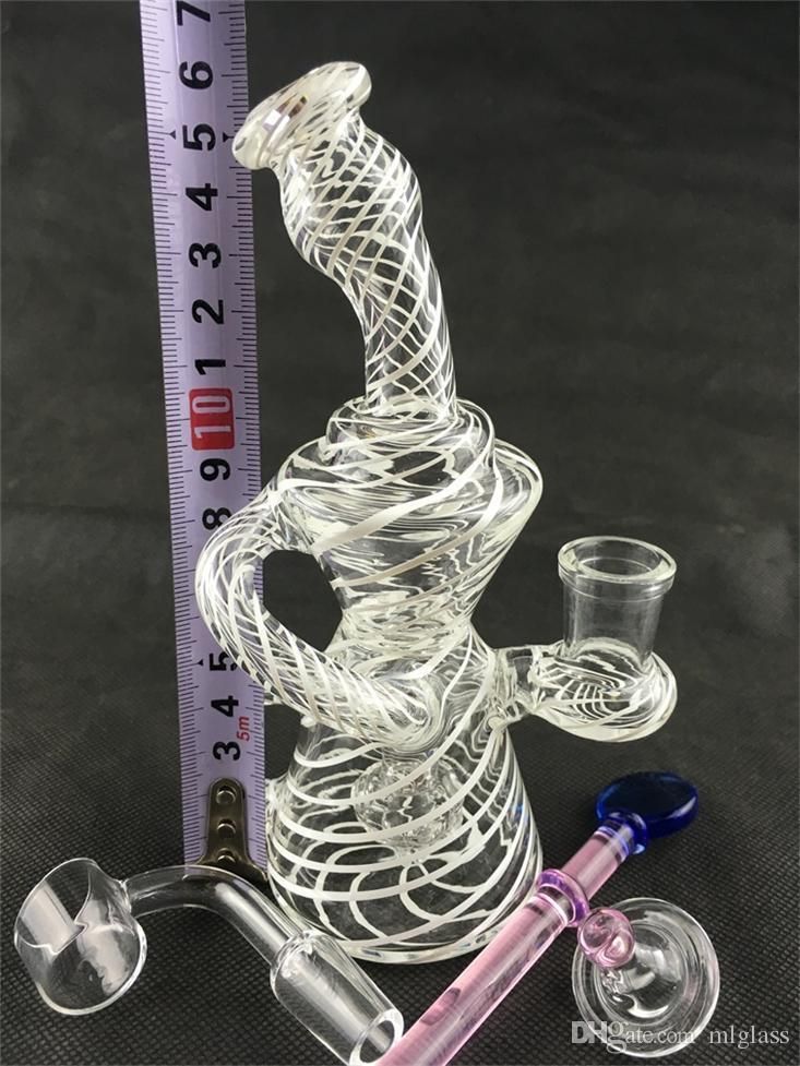Hand Drawn White Spiral Creative Glass Bottle Water Pipe